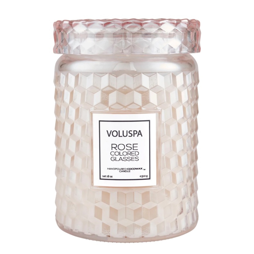 VOLUSPA ROSE COLORED GLASSES LARGE CANDLE